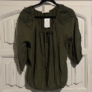 Olive Green Lace Detail Blouse